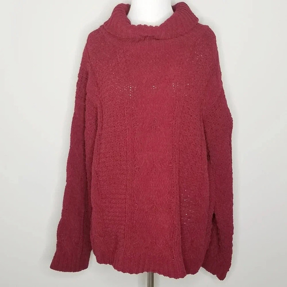 New Just Madison Red Chunky Cable Knit Sweater L - Picture 2 of 9